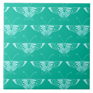 Stylized Deco butterfly  - turquoise and aqua Ceramic Tile