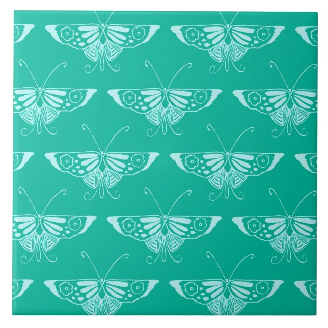 Stylized Deco butterfly  - turquoise and aqua Ceramic Tile (Front)