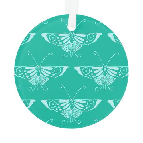 Stylized Deco butterfly  - turquoise and aqua Ornament