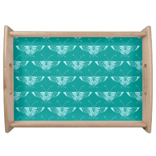 Stylized Deco butterfly - turquoise and aqua Serving Tray