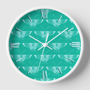 Stylized Deco butterfly - turquoise and aqua Wall Clock
