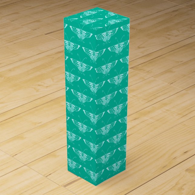 Stylized Deco butterfly  - turquoise and aqua Wine Gift Box (Front)