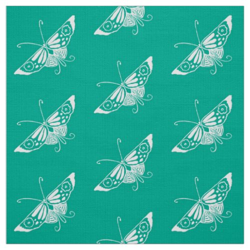 Stylized Deco Butterfly Turquoise Fabric