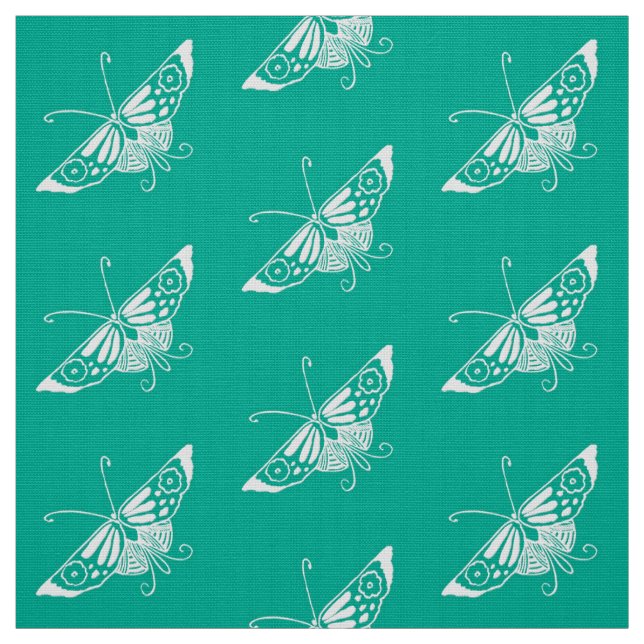 Stylized Deco Butterfly, Turquoise Fabric (Swatch)