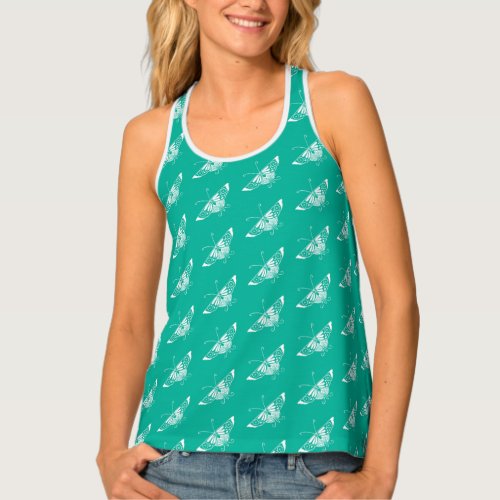 Stylized Deco Butterfly Turquoise Tank Top