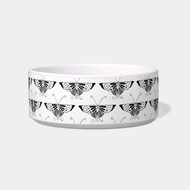 Stylized Deco butterfly  - white and black Bowl (Left)