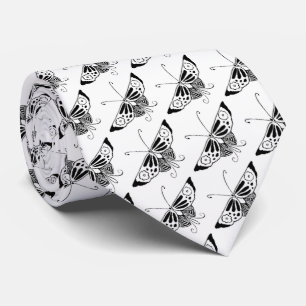 Stylized Deco butterfly - white and black Tie