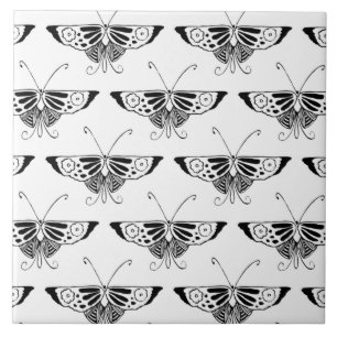Stylized Deco butterfly - white and black Tile
