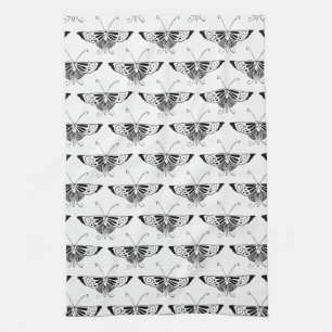 Stylized Deco butterfly  - white and black Towel