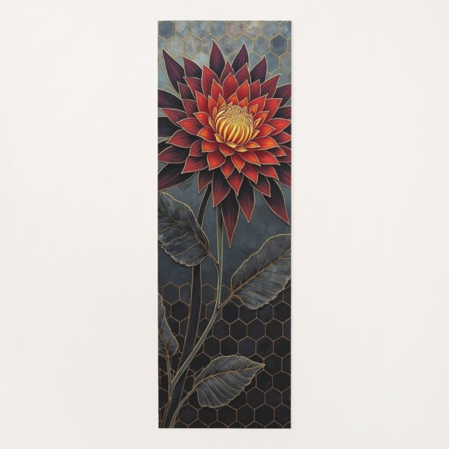 Stylized Deep Red Flower Yoga Mat (Front)