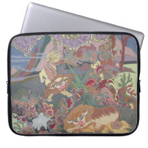 Stylized Dogs Playing in Garden