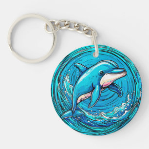 Stylized dolphin swimming keychain