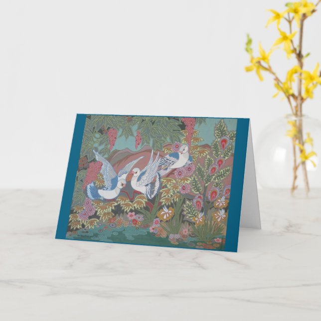 Stylized Doves in Blooming Garden Card (Yellow Flower)