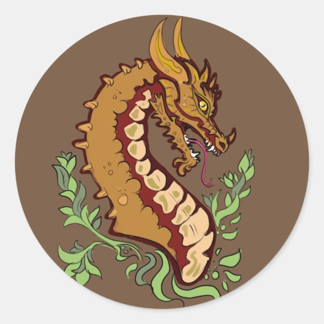 Stylized Dragon Classic Round Sticker (Front)