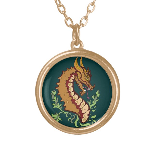 Stylized Dragon Gold Plated Necklace (Front)