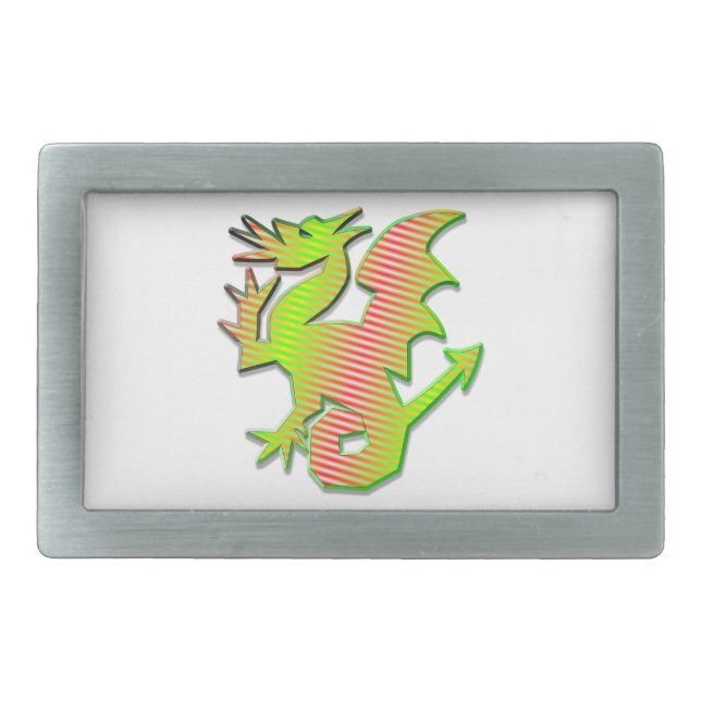Stylized Dragon Rectangular Belt Buckle (Front)