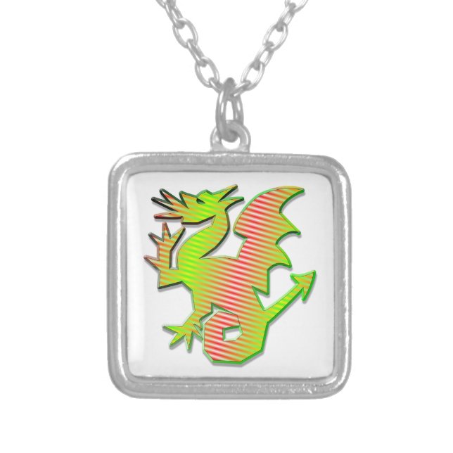 Stylized Dragon Silver Plated Necklace (Front)