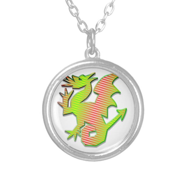 Stylized Dragon Silver Plated Necklace (Front)