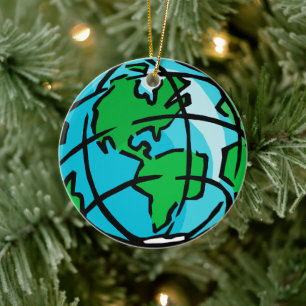 Stylized Earth Globe Ceramic Ornament