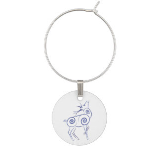 Stylized Elk Wine Charm - Blue (Lori Corbett)