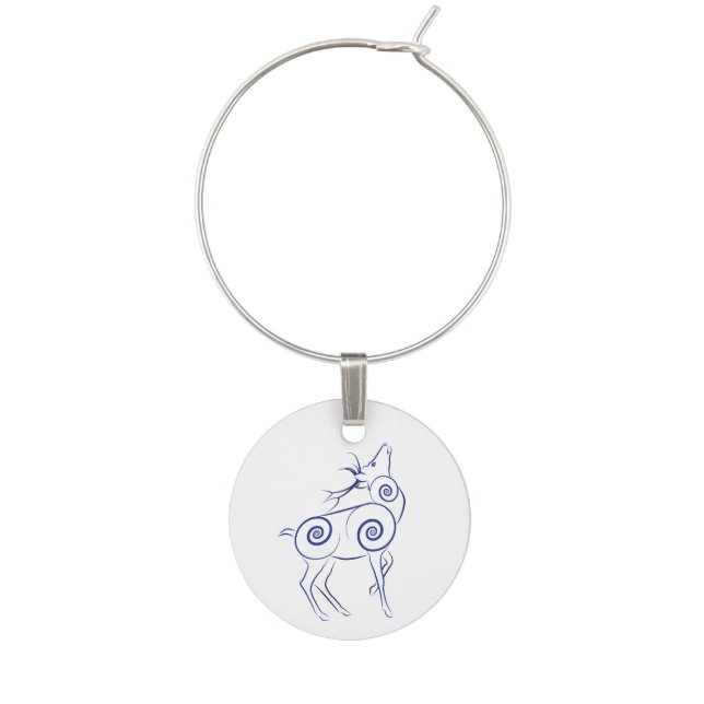 Stylized Elk Wine Charm - Blue (Lori Corbett) (Front)