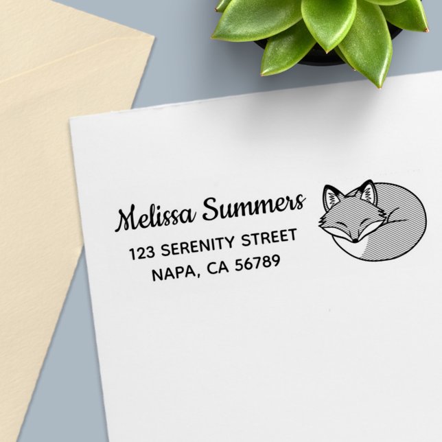 Stylized Etched Sleeping Fox Address Self-inking Stamp (Creator Uploaded)