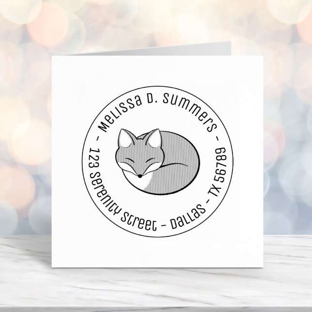 Stylized Etched Sleeping Fox Round Address 1 Self-inking Stamp (Creator Uploaded)