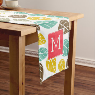 Stylized Fall Colors Leafs Pattern Custom Monogram Medium Table Runner