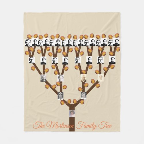 Stylized Fall Leaf Photo Family Tree Fleece Blanket