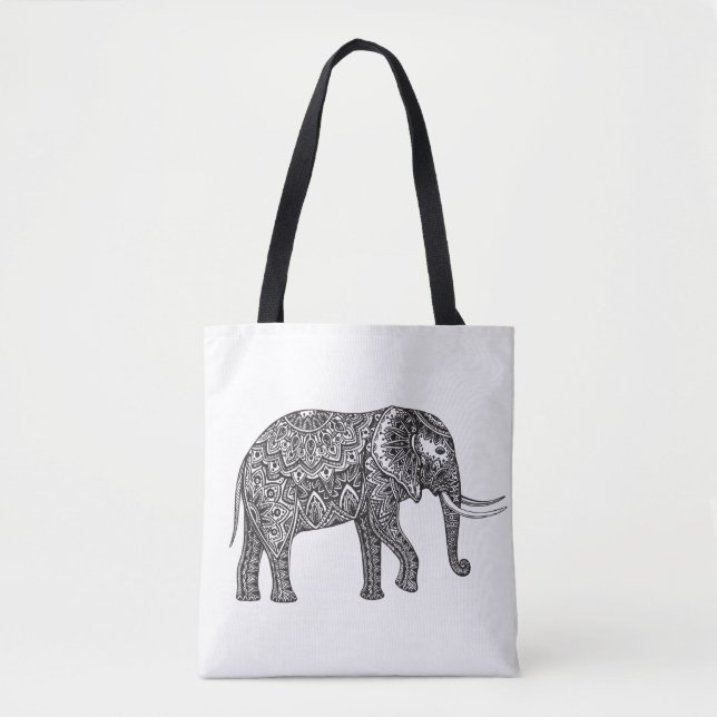 Stylized Fantasy Elephant Doodle 2 Tote Bag (Front)