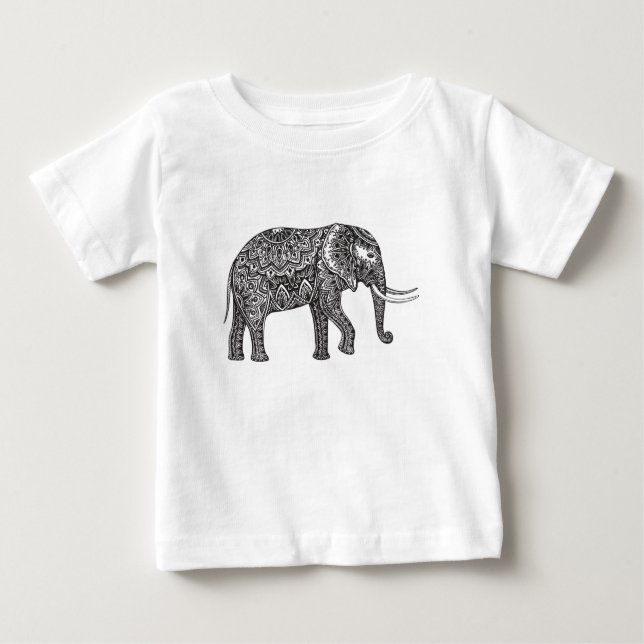 Stylized Fantasy Elephant Doodle Baby T-Shirt (Front)