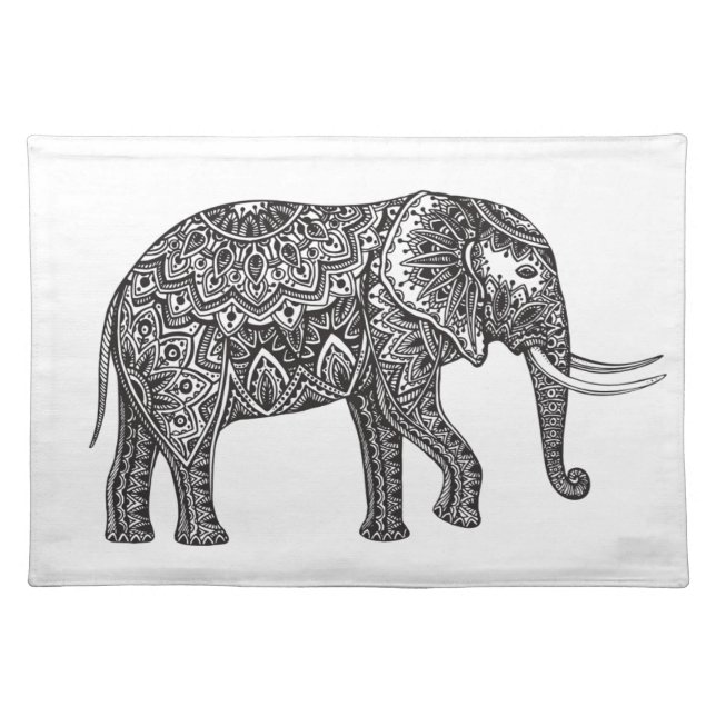 Stylized Fantasy Elephant Doodle Cloth Placemat (Front)