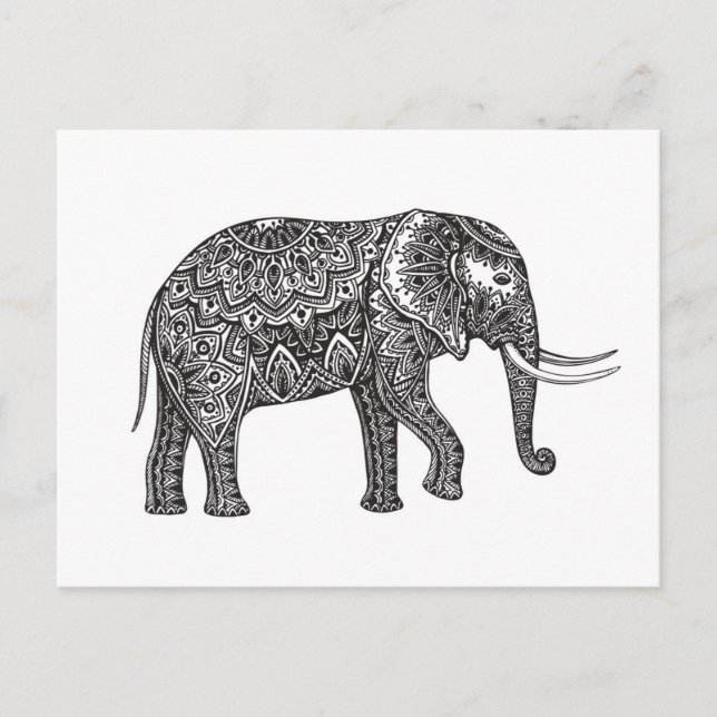 Stylized Fantasy Elephant Doodle Postcard (Front)