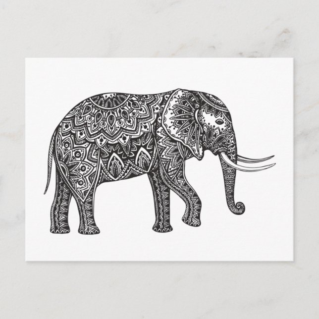 Stylized Fantasy Elephant Doodle Postcard (Front)