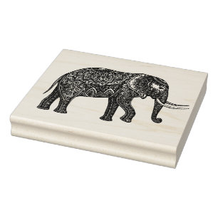 Stylized Fantasy Elephant Doodle Rubber Stamp