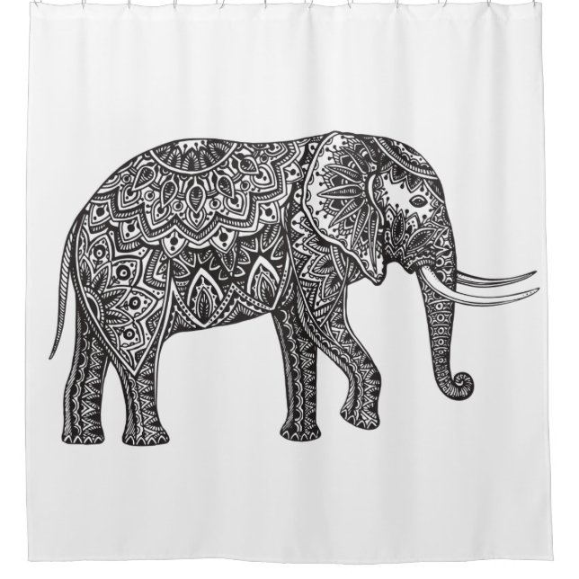 Stylized Fantasy Elephant Doodle Shower Curtain (Front)