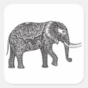 Stylized Fantasy Elephant Doodle Square Sticker