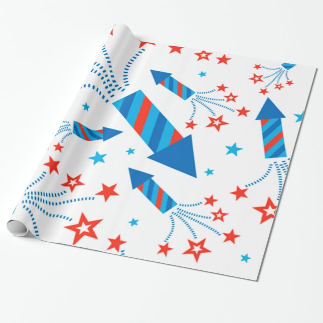 Stylized Fireworks Freedom Pattern Wrapping Paper (Unrolled)