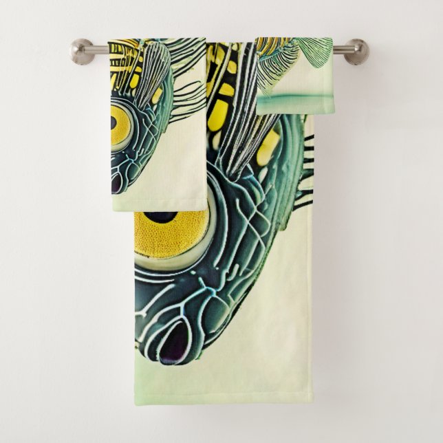 Stylized Fish Art Bath Towel Set (Insitu)