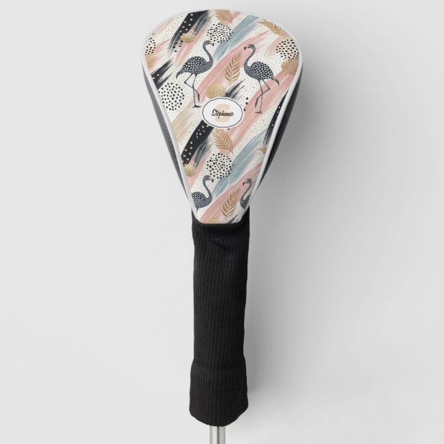 Stylized Flamingo & Brushstroke Pattern Golf Head Cover (Front)