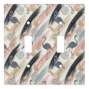 Stylized Flamingo & Brushstroke Pattern Light Switch Cover
