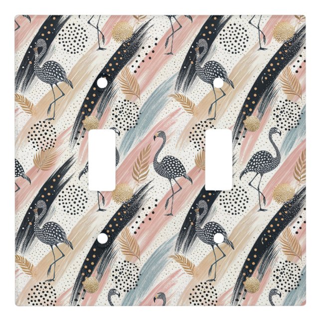 Stylized Flamingo & Brushstroke Pattern Light Switch Cover (Front)