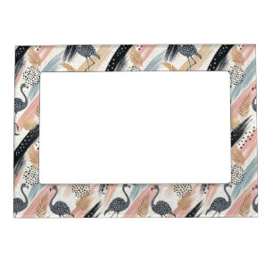 Stylized Flamingo & Brushstroke Pattern Magnetic Frame