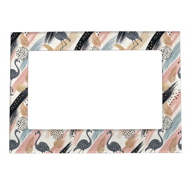Stylized Flamingo & Brushstroke Pattern Magnetic Frame (Front)
