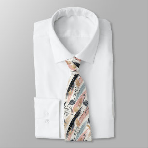 Stylized Flamingo & Brushstroke Pattern Neck Tie