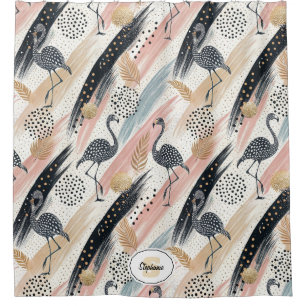 Stylized Flamingo & Brushstroke Pattern Shower Curtain