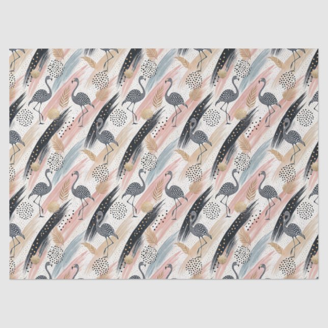 Stylized Flamingo & Brushstroke Pattern Tissue Paper (Front)
