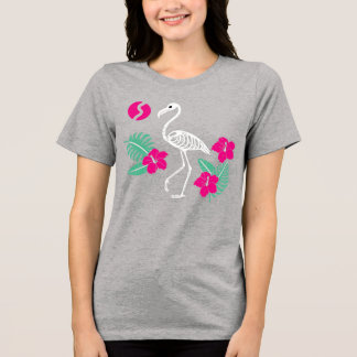 Stylized Flamingo Skeleton with Tropical Flowers Tri-Blend Shirt