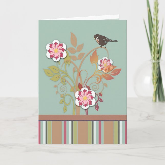 Stylized floral bird card (Front)