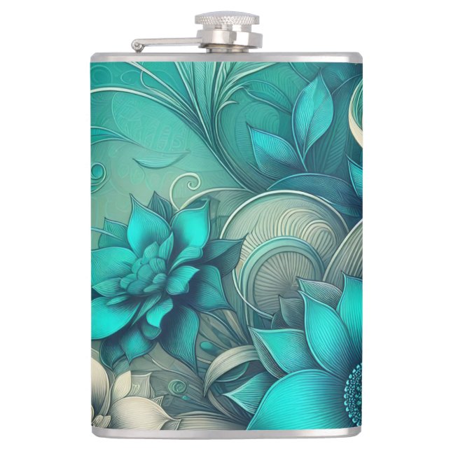  Stylized Floral Patterns Digital Art Flask (Front)